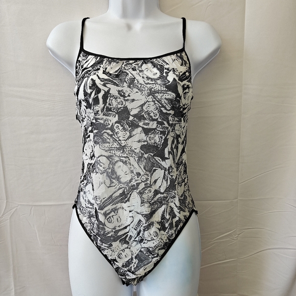 Marilyn Monroe Printed Vintage Mesh Black White Bodysuit Size Medium Women's - Picture 1 of 12
